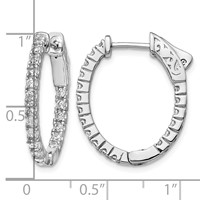 Sterling Shimmer Sterling Silver Rhodium-plated 36 Stone 1.7mm CZ in and Out Oval Hinged Hoop Earrings view 4