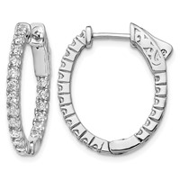 Sterling Shimmer Sterling Silver Rhodium-plated 36 Stone 1.7mm CZ in and Out Oval Hinged Hoop Earrings view 1