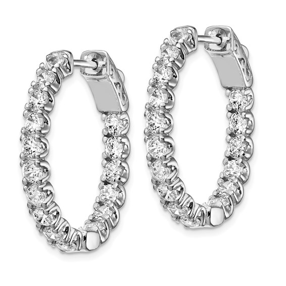 Sterling Silver CZ 3mm Oval Hinged Hoops