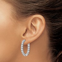 Sterling Shimmer Sterling Silver Rhodium-plated 32 Stone 3.0mm CZ in and Out Oval Hinged Hoop Earrings view 3