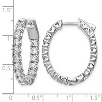 Sterling Shimmer Sterling Silver Rhodium-plated 32 Stone 3.0mm CZ in and Out Oval Hinged Hoop Earrings view 4