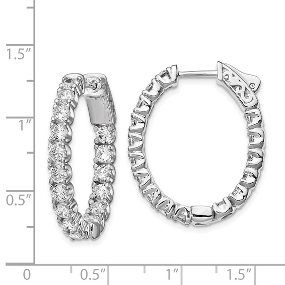 Sterling Silver CZ 3mm Oval Hinged Hoops