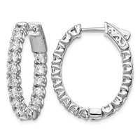 Sterling Shimmer Sterling Silver Rhodium-plated 32 Stone 3.0mm CZ in and Out Oval Hinged Hoop Earrings view 1