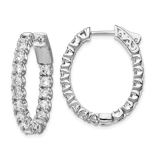Sterling Silver CZ 3mm Oval Hinged Hoops