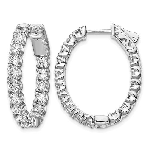 Sterling Shimmer Sterling Silver Rhodium-plated 32 Stone 3.0mm CZ in and Out Oval Hinged Hoop Earrings