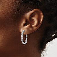 Sterling Shimmer Sterling Silver Rhodium-plated 38 Stone 2.5mm CZ in and Out Oval Hinged Hoop Earrings view 3