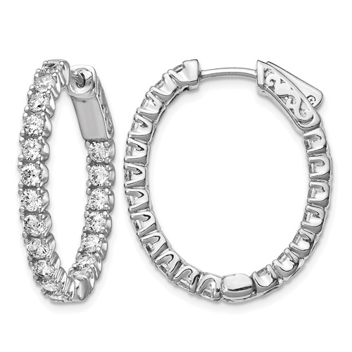 Sterling Shimmer Sterling Silver Rhodium-plated 38 Stone 2.5mm CZ in and Out Oval Hinged Hoop Earrings