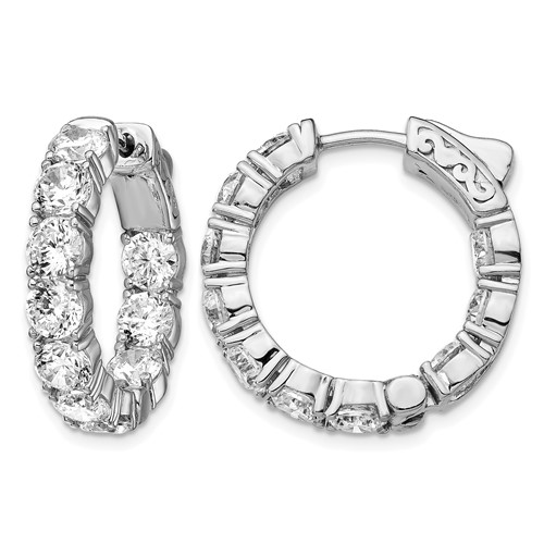 Sterling Shimmer Sterling Silver Rhodium-plated 20 Stone 4.25mm CZ in and Out Round Hinged Hoop Earrings