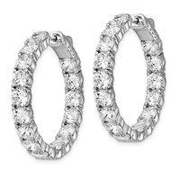 Sterling Shimmer Sterling Silver Rhodium-plated 32 Stone 4.25mm CZ in and Out Round Hinged Hoop Earrings view 2
