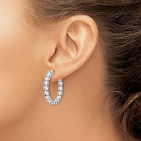 Sterling Shimmer Sterling Silver Rhodium-plated 32 Stone 4.25mm CZ in and Out Round Hinged Hoop Earrings view 3