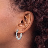 Sterling Shimmer Sterling Silver Rhodium-plated 30 Stone 2.5mm CZ in and Out Round Hinged Hoop Earrings view 3