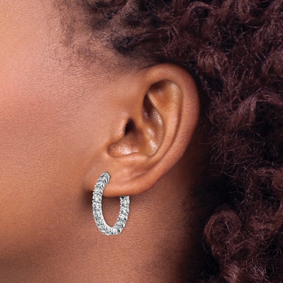 Sterling Silver 2.5mm CZ Hinged Hoops