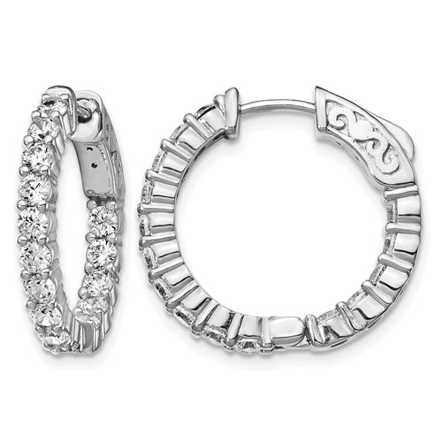 Sterling Shimmer Sterling Silver Rhodium-plated 30 Stone 2.5mm CZ in and Out Round Hinged Hoop Earrings