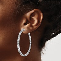 Sterling Shimmer Sterling Silver Rhodium-plated 86 Stone 2.5mm CZ in and Out Round Hinged Hoop Earrings view 3