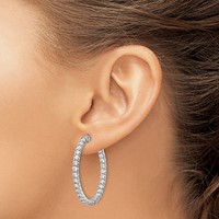 Sterling Shimmer Sterling Silver Rhodium-plated 58 Stone 2.5mm CZ in and Out Round Hinged Hoop Earrings view 3