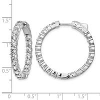 Sterling Shimmer Sterling Silver Rhodium-plated 40 Stone 3.0mm CZ in and Out Round Hinged Hoop Earrings view 4