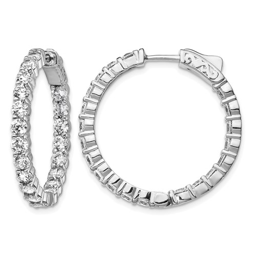 Sterling Shimmer Sterling Silver Rhodium-plated 40 Stone 3.0mm CZ in and Out Round Hinged Hoop Earrings