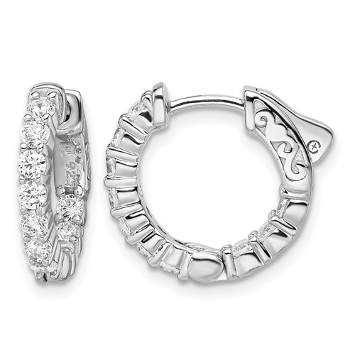 Sterling Shimmer Sterling Silver Rhodium-plated 20 Stone 2.3mm CZ in and Out Round Hinged Hoop Earrings