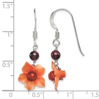 Sterling Silver Polished Garnet & Carnelian Flower Dangle Earrings view 4