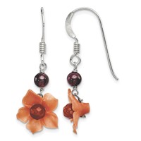 Sterling Silver Polished Garnet & Carnelian Flower Dangle Earrings view 1