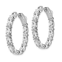 Sterling Shimmer Sterling Silver Rhodium-plated 54 Stone CZ Fancy in and Out Oval Hinged Hoop Earrings view 2