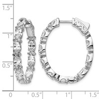 Sterling Shimmer Sterling Silver Rhodium-plated 54 Stone CZ Fancy in and Out Oval Hinged Hoop Earrings view 4