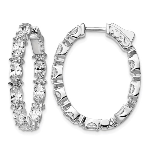 Sterling Shimmer Sterling Silver Rhodium-plated 54 Stone CZ Fancy in and Out Oval Hinged Hoop Earrings