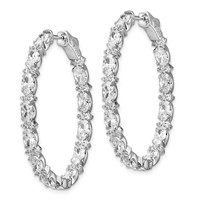 Sterling Shimmer Sterling Silver Rhodium-plated 76 Stone CZ Fancy in and Out Oval Hinged Hoop Earrings view 2
