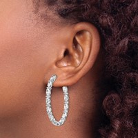 Sterling Shimmer Sterling Silver Rhodium-plated 76 Stone CZ Fancy in and Out Oval Hinged Hoop Earrings view 3