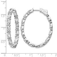 Sterling Shimmer Sterling Silver Rhodium-plated 76 Stone CZ Fancy in and Out Oval Hinged Hoop Earrings view 4