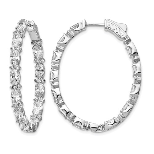 Sterling Shimmer Sterling Silver Rhodium-plated 76 Stone CZ Fancy in and Out Oval Hinged Hoop Earrings