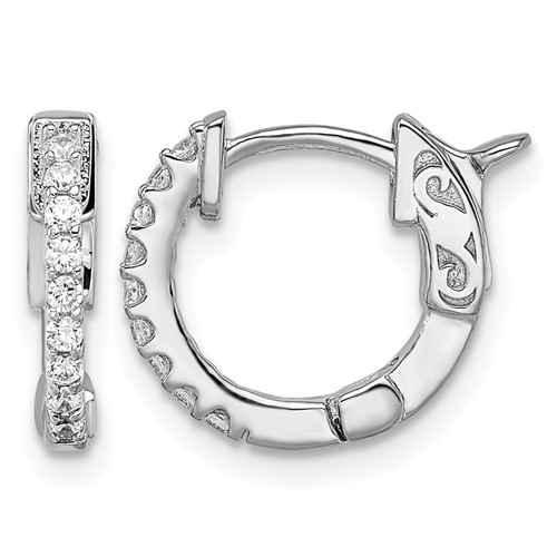 Sterling Shimmer Sterling Silver Rhodium-plated 18 Stone CZ Hinged Hoop Earrings