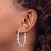 Sterling Shimmer Sterling Silver Rhodium-plated 64 Stone 1.7-4mm Graduated CZ in and Out Round Hinged Hoop Earrings view 3
