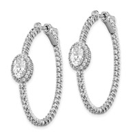 Sterling Shimmer Sterling Silver Rhodium-plated 104 Stone CZ Fancy in and Out Oval Hinged Hoop Earrings view 2