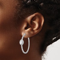 Sterling Shimmer Sterling Silver Rhodium-plated 104 Stone CZ Fancy in and Out Oval Hinged Hoop Earrings view 3