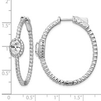 Sterling Shimmer Sterling Silver Rhodium-plated 104 Stone CZ Fancy in and Out Oval Hinged Hoop Earrings view 4