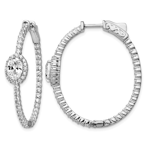 Sterling Shimmer Sterling Silver Rhodium-plated 104 Stone CZ Fancy in and Out Oval Hinged Hoop Earrings