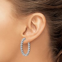 Sterling Shimmer Sterling Silver Rhodium-plated 120 Stone Heart Shaped 1.2mm CZ in and Out Round Hinged Hoop Earrings view 3