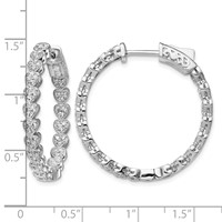 Sterling Shimmer Sterling Silver Rhodium-plated 120 Stone Heart Shaped 1.2mm CZ in and Out Round Hinged Hoop Earrings view 4