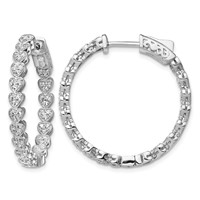 Sterling Shimmer Sterling Silver Rhodium-plated 120 Stone Heart Shaped 1.2mm CZ in and Out Round Hinged Hoop Earrings view 1