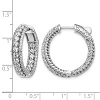 Sterling Shimmer Sterling Silver Rhodium-plated 170 Stone CZ in and Out Round Hinged Hoop Earrings view 4