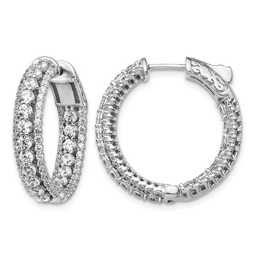 Sterling Shimmer Sterling Silver Rhodium-plated 170 Stone CZ in and Out Round Hinged Hoop Earrings