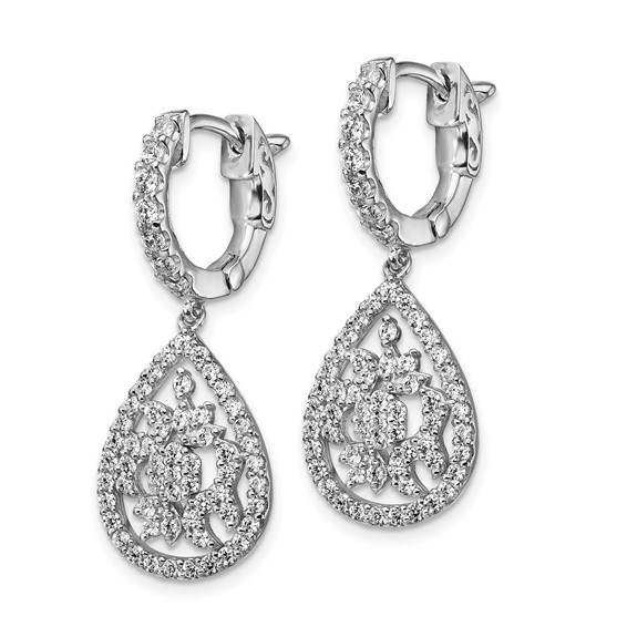 Sterling Silver CZ Teardrop Dangle Leverback Earrings