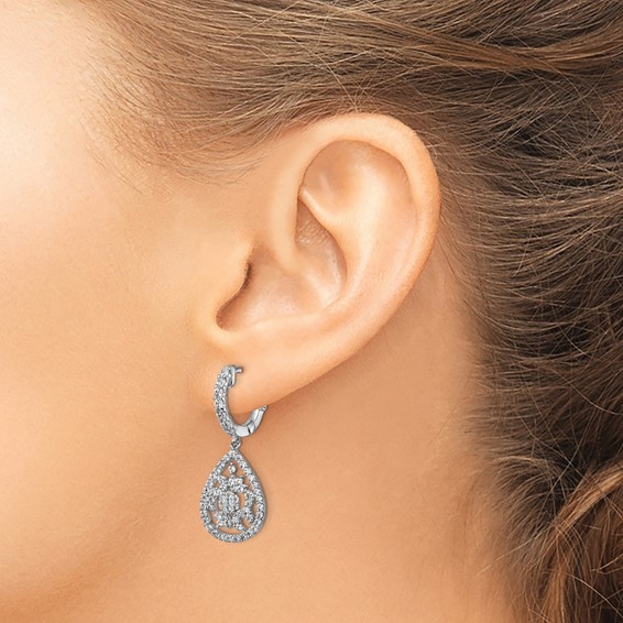 Sterling Silver CZ Teardrop Dangle Leverback Earrings