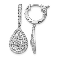 Sterling Shimmer Sterling Silver Rhodium-plated 126 Stone CZ Teardrop Dangle Hinged Hoop Earrings view 1