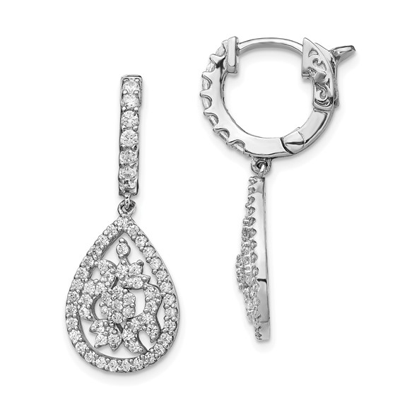 Sterling Silver CZ Teardrop Dangle Leverback Earrings