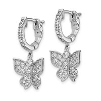 Sterling Shimmer Sterling Silver Rhodium-plated 58 Stone CZ Butterfly Dangle Hinged Hoop Earrings view 2