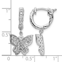 Sterling Shimmer Sterling Silver Rhodium-plated 58 Stone CZ Butterfly Dangle Hinged Hoop Earrings view 4