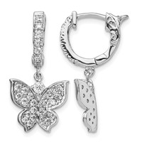 Sterling Shimmer Sterling Silver Rhodium-plated 58 Stone CZ Butterfly Dangle Hinged Hoop Earrings view 1