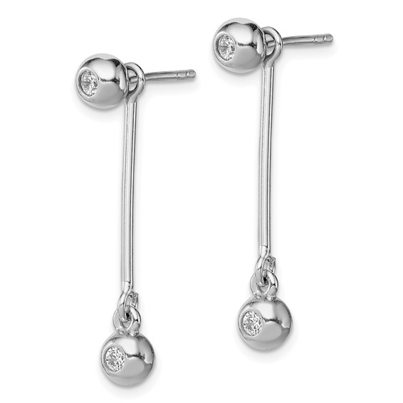 Sterling Silver Rhodium-plated Post & Dangle CZ Ball Front & Back Earrings